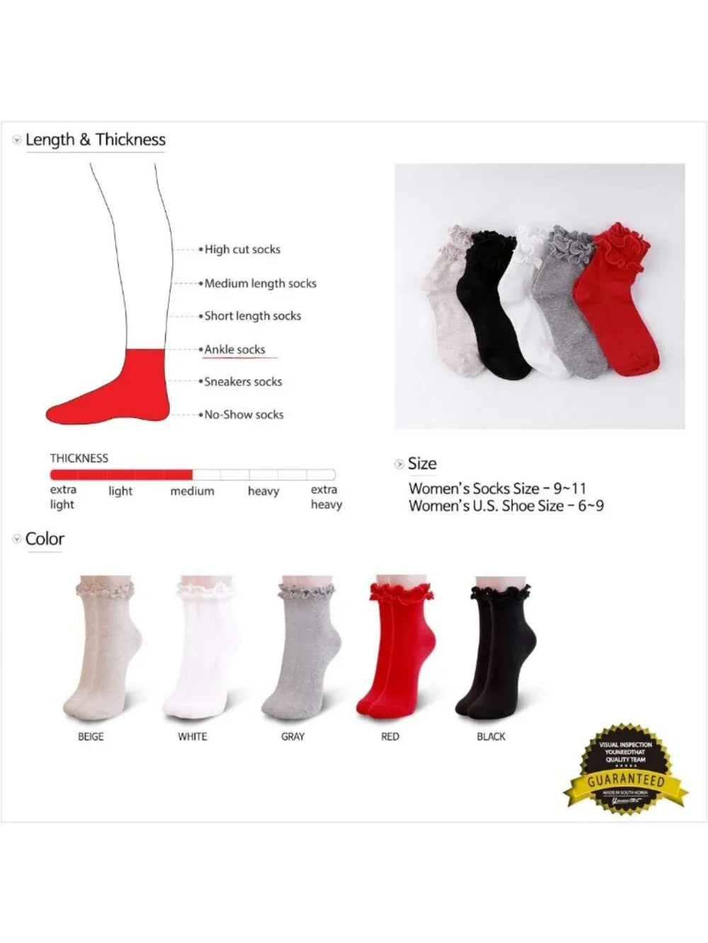 Women's Double Ruffle Ankle Crew Socks - Cotton Lace Trim, Pack of 3/5